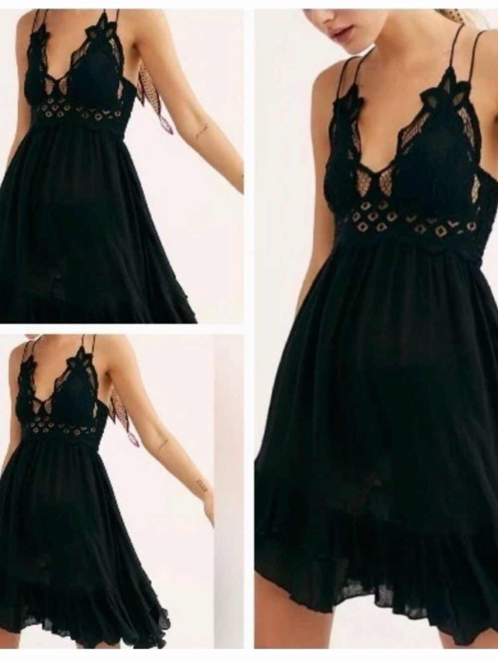 Free People Black Adella Lace Mini Dress